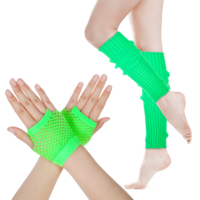 Xthrotsenk 2 Pairs Neon Knitted Leg Warmers and Fishnet Gloves 80s Neon Stretchy Mesh Gloves for Women Girls Sports Yoga Fancy Dress Costume Party (Green)