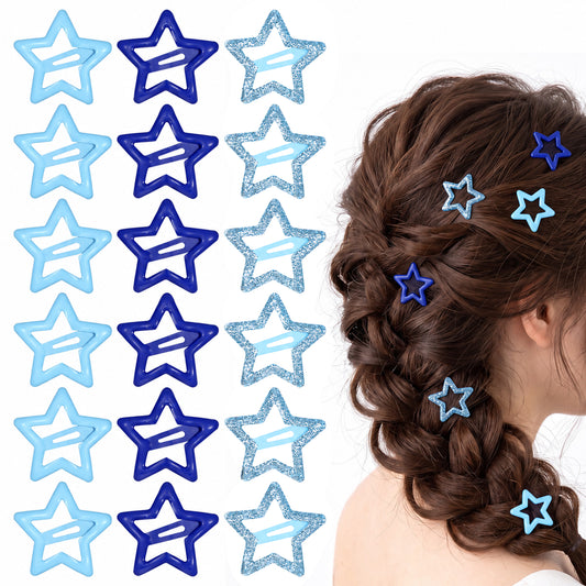 Y2K Blue Star Hair Clips for Women 18 Pcs Metal Star Snap Barrettes