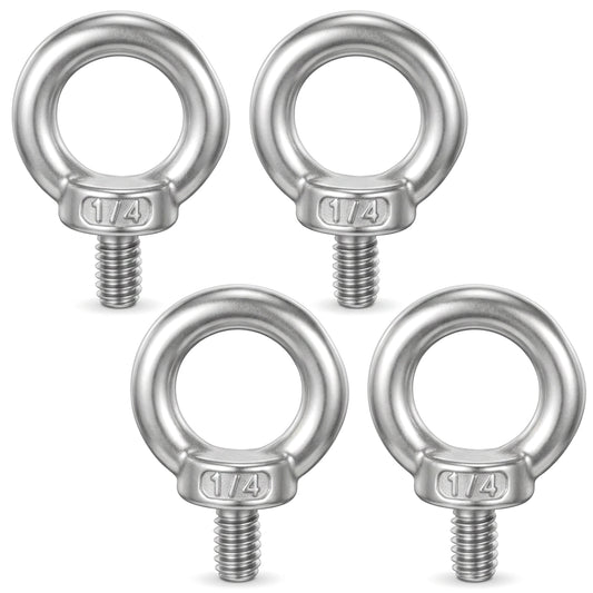 4PCS 1/4"-20 Eye Bolts, Stainless Steel Lifting Ring Threaded Eyebolts, Lifting Shoulder Eye Bolts, Threaded Nut Fastener