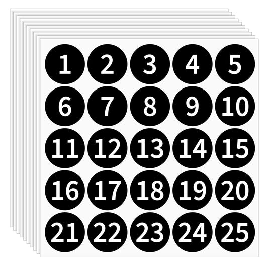 10 Sheets 1-25 Consecutive Number Stickers, 1.2 Inch Round Black Sticky Number Stickers, Self-adhesive Numbered Labels Waterproof for Inventory Storage Boxes Toolbox Lockers Indoor Outdoor Classificat