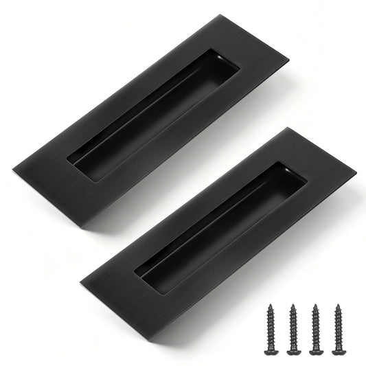 SynHHergyx Pocket Door Handles, 2 Pcs 6 Inch Black Recessed Sliding Closet Door Pulls Stainless Steel Rectangular Flush Pulls for Sliding Closet Barn Doors