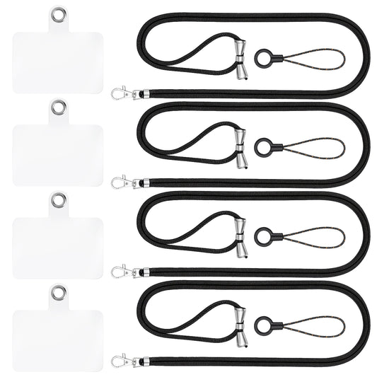 FdcZeyxior Phone Neck Lanyard, 4 Packs Cell Phone Lanyards for Women Adjustable Phones Holder Lanyards Anti Theft Cellphone Lanyard Crossbody Strap with Patches for Women Girls Men, Black