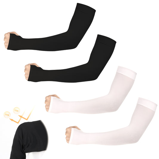 Psyqtsuary 2 Pieces UV Protection Shawl Arm Sleeves for Women Cooling Shawl Arm Sleeve with Finger Hole Sun Protection Cooler Shrug Arms (black+white)