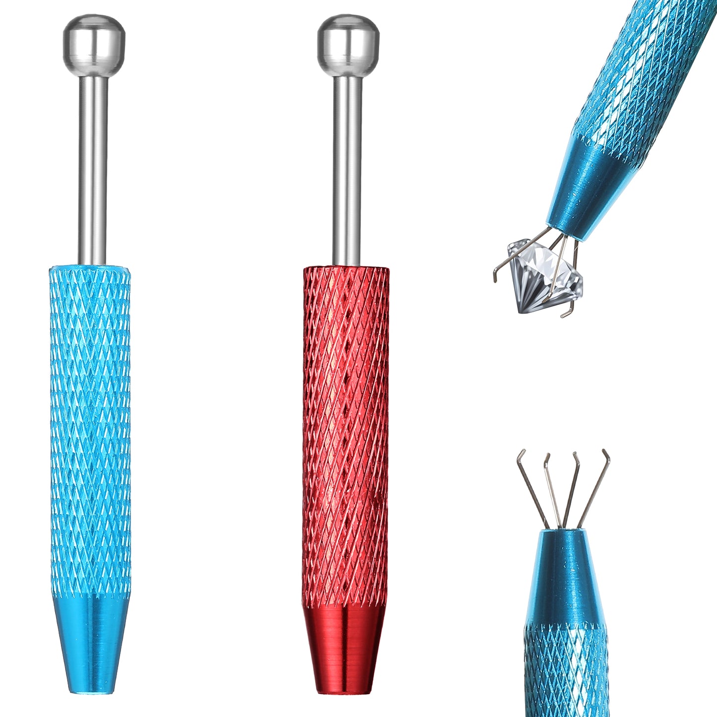 Piercing Ball Grabber Tool, 2 Pcs Stainless Steel Piercing Tools to Change Jewellery 4 Prongs Diamond Claw Tweezers Piercing Removal Tool for Changing Jewelry, Pick up Tiny Objects (Red, Blue)