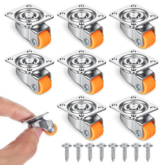 1/2inch Small Castor Wheels, 8PCS Mini Swivel Caster Wheels Low Profile Plate Casters Rollers Little Rubber Rolling Wheel with Steel Top Plate for Small Furniture Kitchen Appliances DIY Project