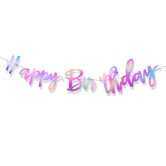 Iridescent Happy Birthday Sign, Purple Happy Birthday Banner Girl Iridescent Party Decorations Shiny Happy Birthday Banners for Women Changeable Iridescent Birthday Party Favor Supplies