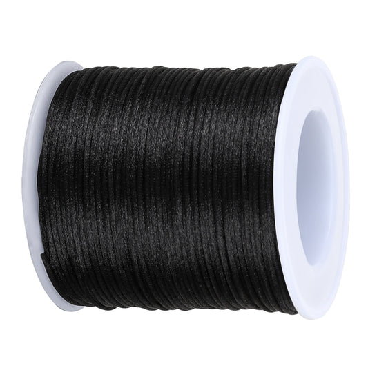 1.5mm 60 Yards Black Nylon String Cord, Silky Smooth Nylon Satin String for Jewelry Making Bracelet Necklaces Bulk Beading Thread Chinese Knot Craft Rattail Macrame