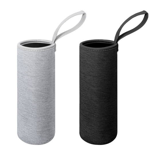 Qulkws 2 Pcs Neoprene Water Bottle Sleeve 19oz Insulated Water Bottle Carrier Bag Portable Nylon Bottles Cover for Glass Stainless Steel Plastic Bottles(Black, Gray)