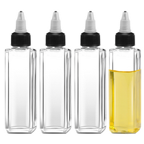 Pack of 4 Oil Bottles 3.4 oz Oil Dispenser with Twist Top Caps Oil Dispenser Plastic Container for Liquid Spices Clear Leak-proof Dispenser Bottles for Oil Soy Sauce Vinegar (100 ml)
