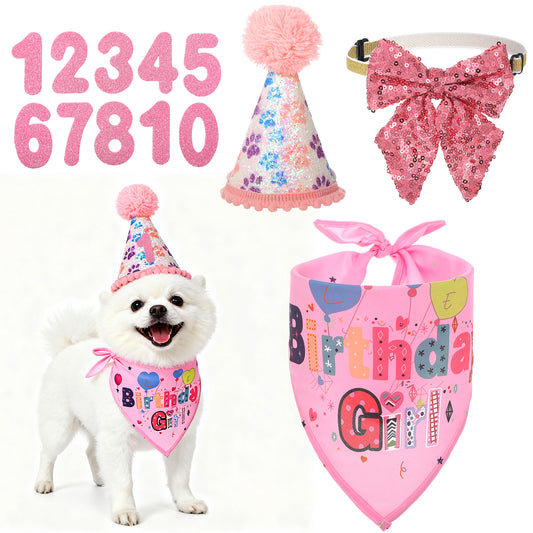 Dog Birthday Bandana Dogs Party Birthday Hat Numbers and Bow Collar Pet Birthdays Party Supplies Dogs Birthdays Decorations Set for Pet Boy/Girl Pets Puppy Cat Celebration Decoration