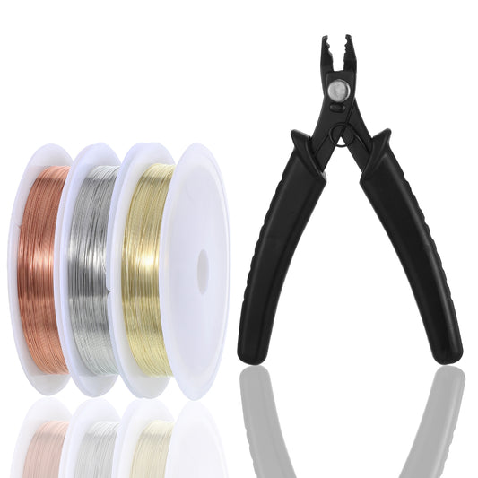 Jewelry Beading Wires 4 Pcs Jewelry Tools Set 0.2mm Tarnish Resistant Copper Wires Wire for Jewelrys Making with Multipurpose Piler for Jewelrys Repair & Making
