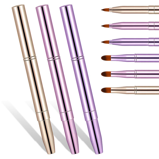 3 Pack Lip Brushes for Lipstick Lip-Gloss Professional Double-ended Lip Makeup Brush Retractable-Lip Brushes Travel Lip-Makeup Brush Set for Lipstick-Lip Gloss Eyeshadow Include Lid