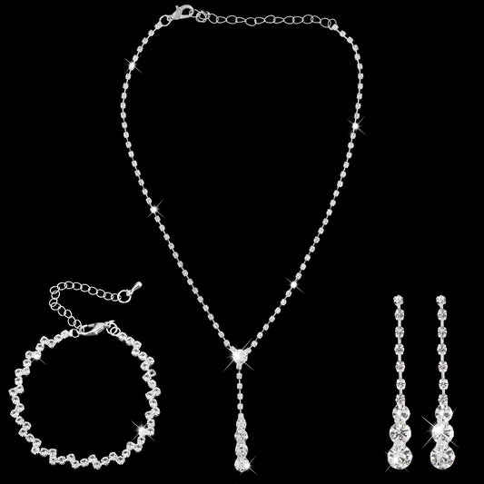 Trinkrittey Silver Crystal Jewelry Set Rhinestone Necklace Teardrop Dangle Earrings Bracelet Sparkled Bridal Jewelry for Women Bride Bridesmaid Costume Crystal Wedding Accessories