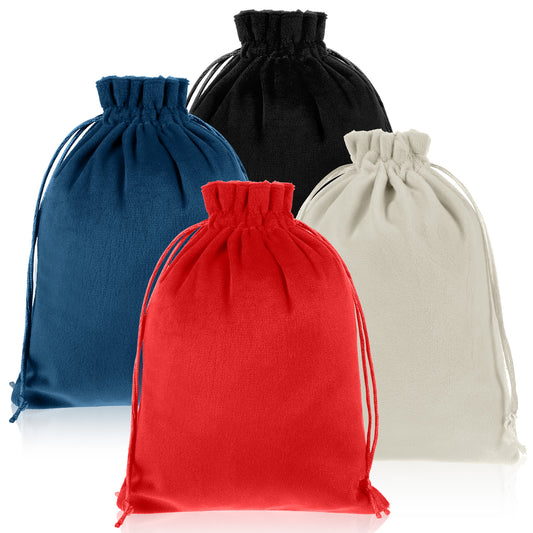 4Pcs Soft Velvet Gift Bags, 7.8x5.9inch Velvet Drawstring Gift Bag Tarot Rune Bags Dice Bag Small Drawstring Pouch For Tarot Rune Jewelry Crystal (Black, White, Red, Blue)