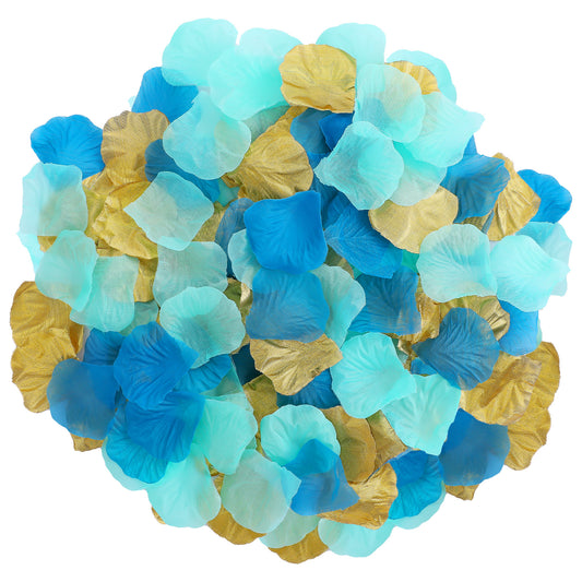 900PCS Teal Aqua Mint Gold Silk Rose Flower Petals, Turquoise Aqua Artificial Flower Petals Vintage Green Gold Artificial Flower Petals for Confetti Table Scatters Bridal Shower Wedding Party Decor