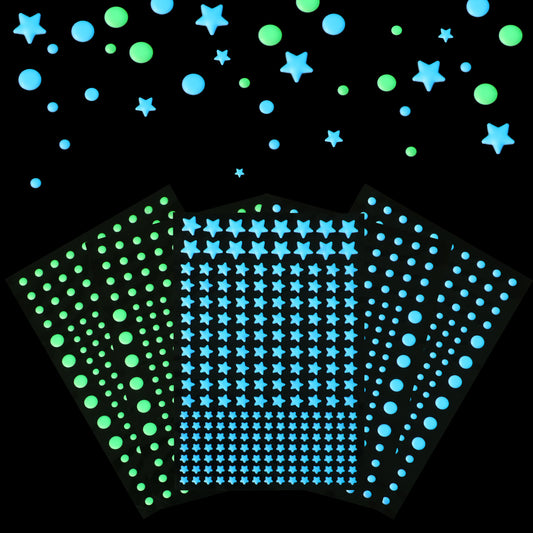 Glow in The Dark Stars for Ceiling, 1019 Pcs Glow in The Dark Stickers Self Adhesive 3D Green and Blue Dots Glowing Wall Decals for Home Bedding Room Ceiling Starry Sky Decor Party Birthday Gift