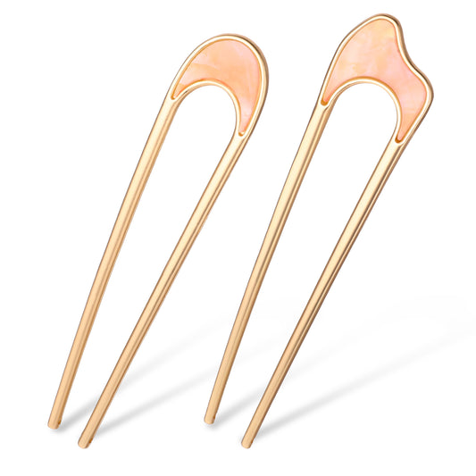 2 Pack Hair Fork French Pins For French Metal French Hair Pins for Thick Hair, U-Shaped Hair Pins Metal French Twist Hair Pin Fork for Women Girls Hair Types Styling Hair Accessories